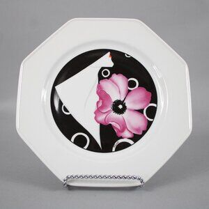 Rochard Limoges Set Of 4 White Black Flowers Woman's Faces 8" Dessert Plates